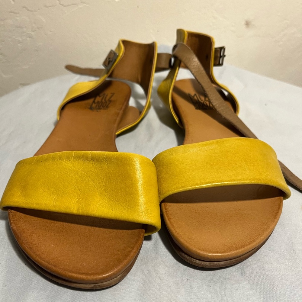 Miz Mooz yellow and tan sandals - the left is a size 8, the right is a s…